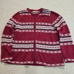 Croft & Barrow Red Full-zip Cardigan Sweater Women's Size XL Fair Isle